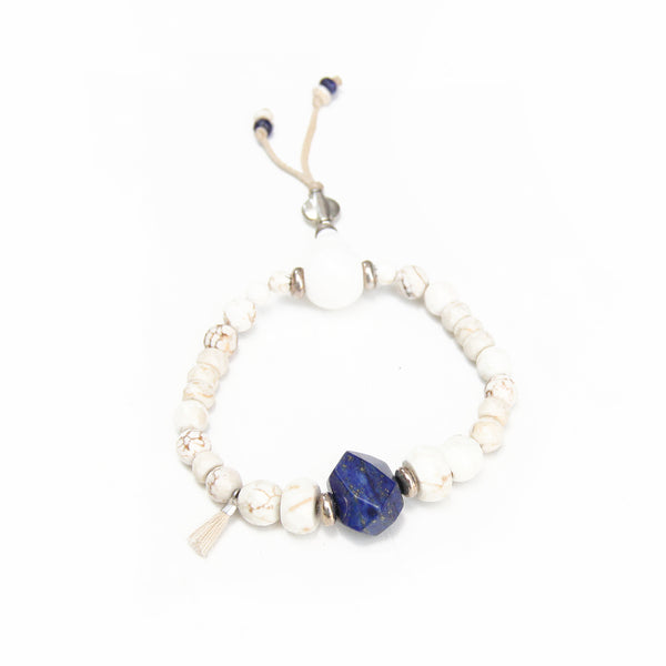 Mala Lapis Bracelet - White, Blue & Silver Plated