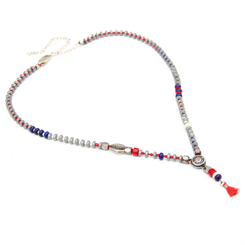 Niky Necklace - Blue, Red, Sterling Silver & Silver plated