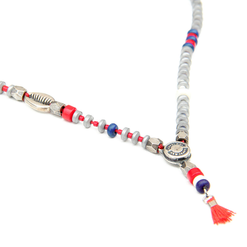 Niky Necklace - Blue, Red, Sterling Silver & Silver plated