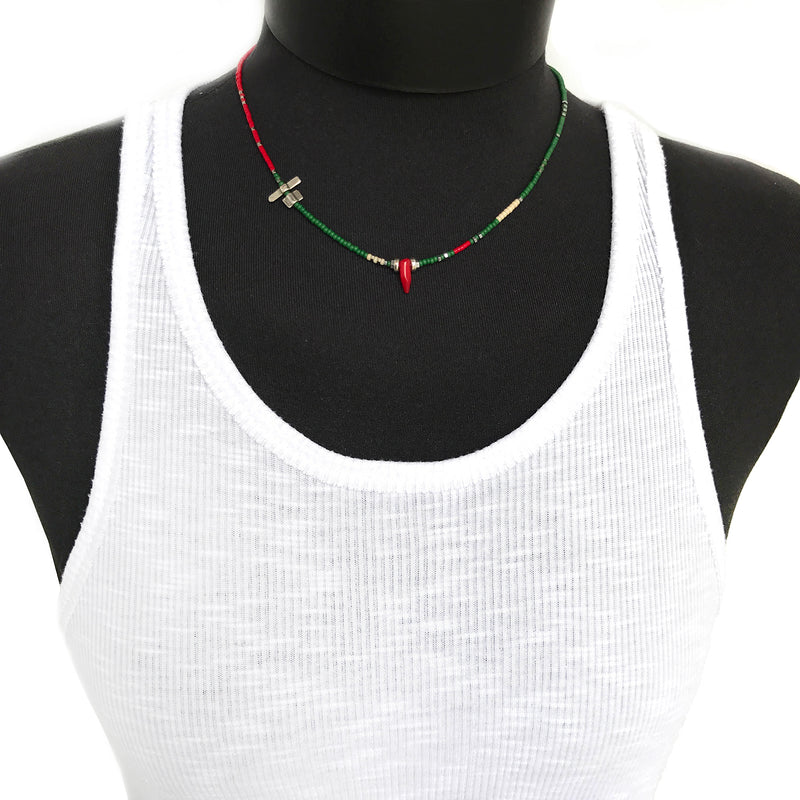 Noel Necklace - Green, Red, White & Sterling Silver
