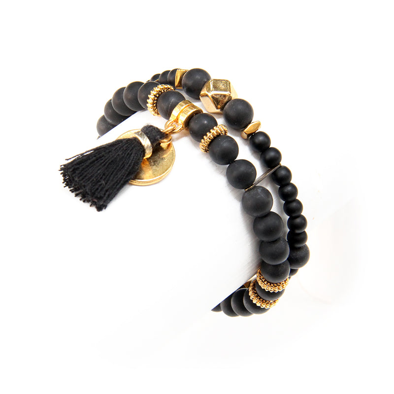 Mini Boho Bracelet - Black & Gold Plated
