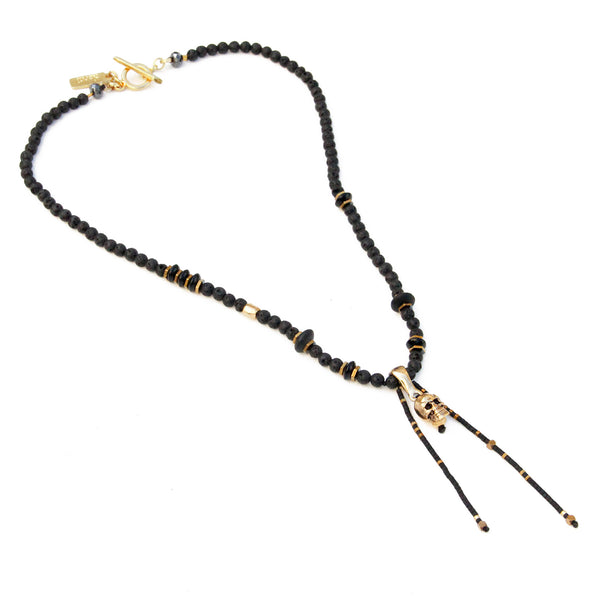 Karni Craft | short lava semi-precious stone necklace with a skull pendant