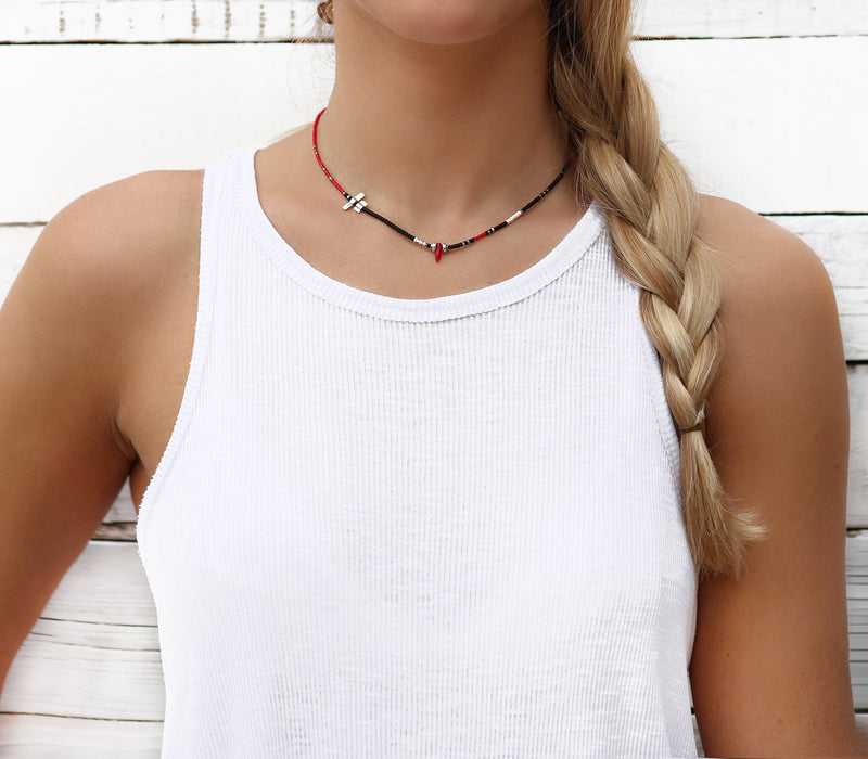 Noel Necklace - Black, Red, White & Sterling Silver