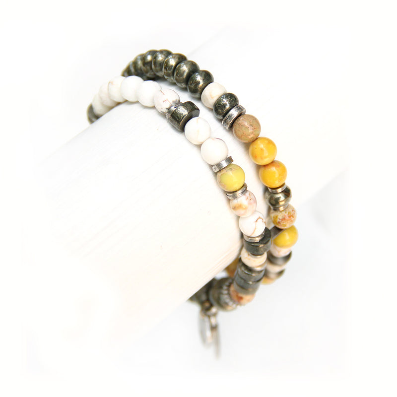 Mini Boho Bracelet - White, Yellow, Pyrite & Silver Plated