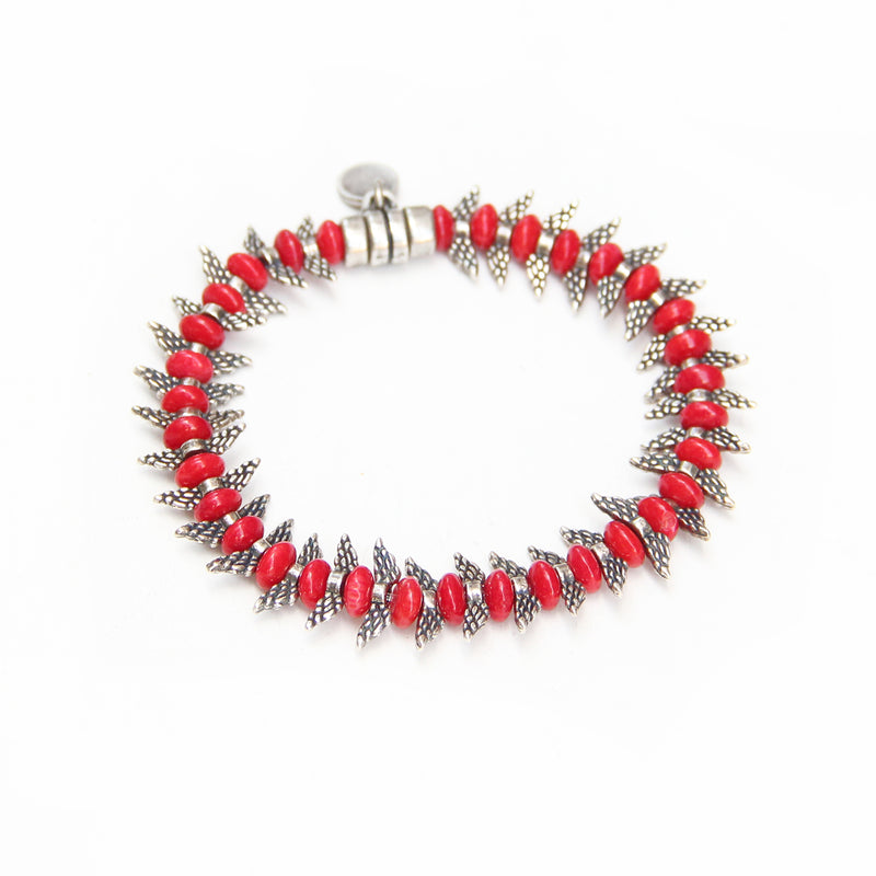 Camila Bracelet - Red & Silver Plated