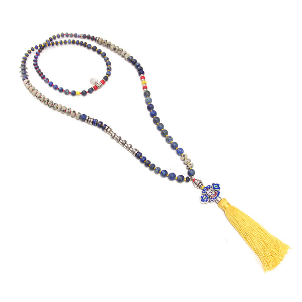 Totem Mala Necklace - Yellow, Blue & Silver Plated
