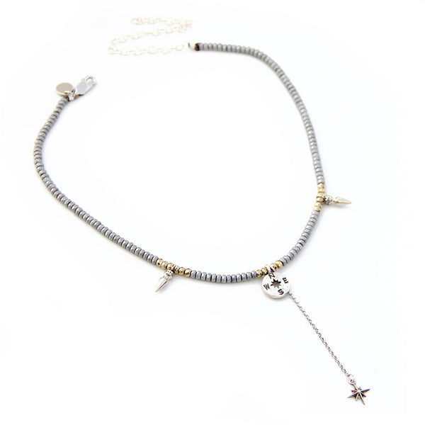 Gina Choker Necklace - Grey, Sterling Silver & Gold Plated