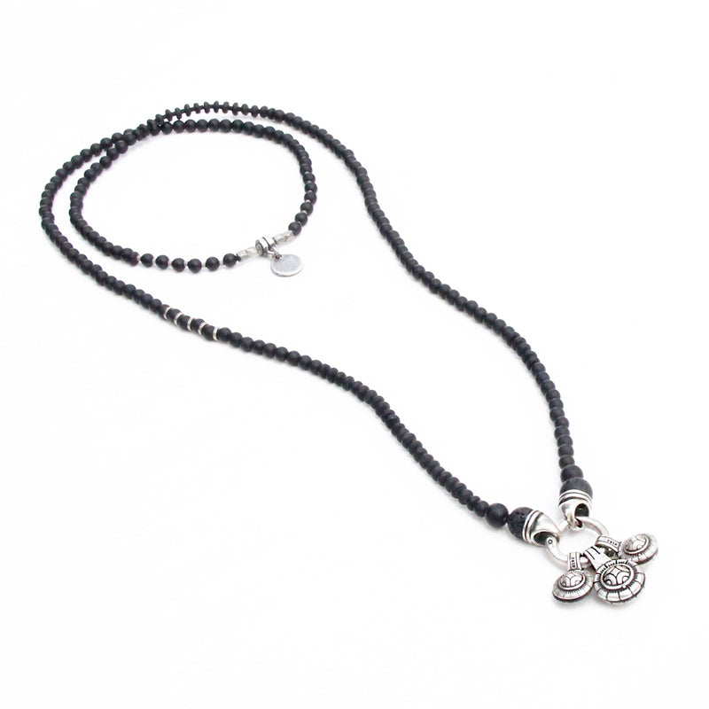Tibetan Coins Necklace - Black & Silver Plated