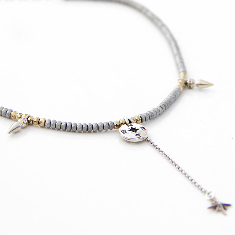 Gina Choker Necklace - Grey, Sterling Silver & Gold Plated