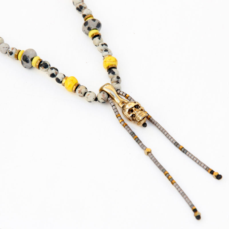Karni Craft | A Skull Pendant - Dalmatian Jasper, Short Necklace