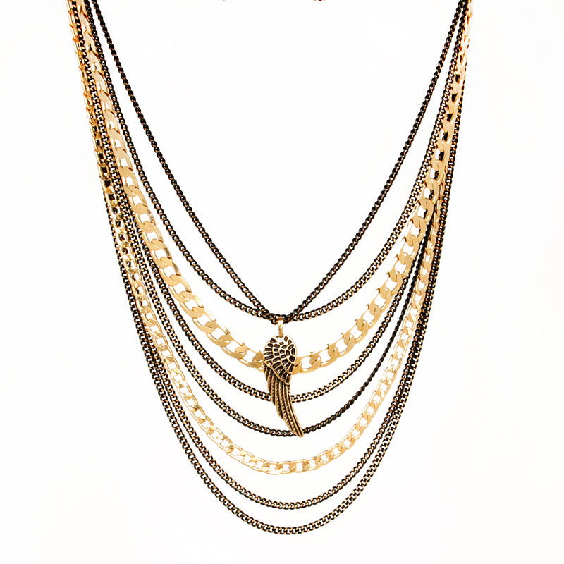 Wing Necklace - Black & Gold Plated