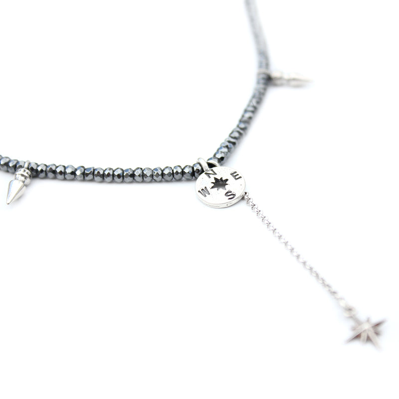 Gina Choker Necklace - Hematite & Sterling Silver