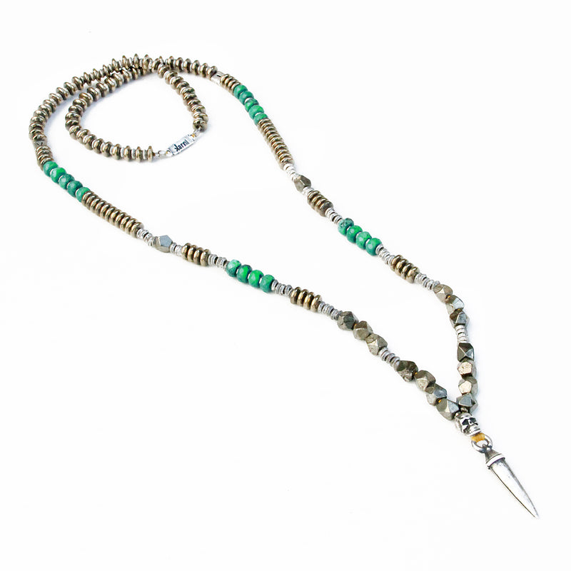 Mohawk Necklace - Green & Silver Plated