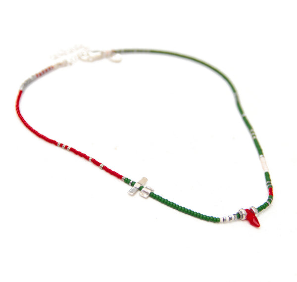 Noel Necklace - Green, Red, White & Sterling Silver