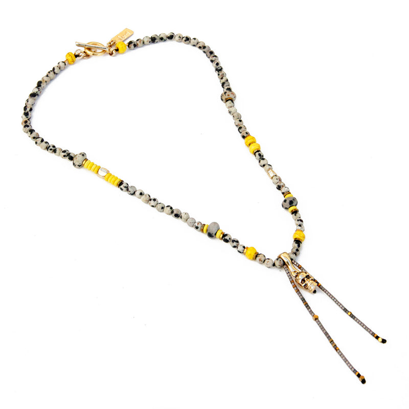 Karni Craft | 24 Gold Plated & Jasper - Short Necklace with A Skull Pendant