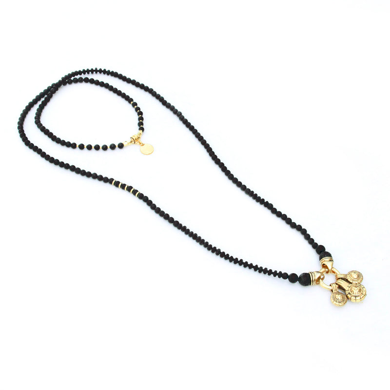 Tibetan Coins Necklace - Black & Gold Plated