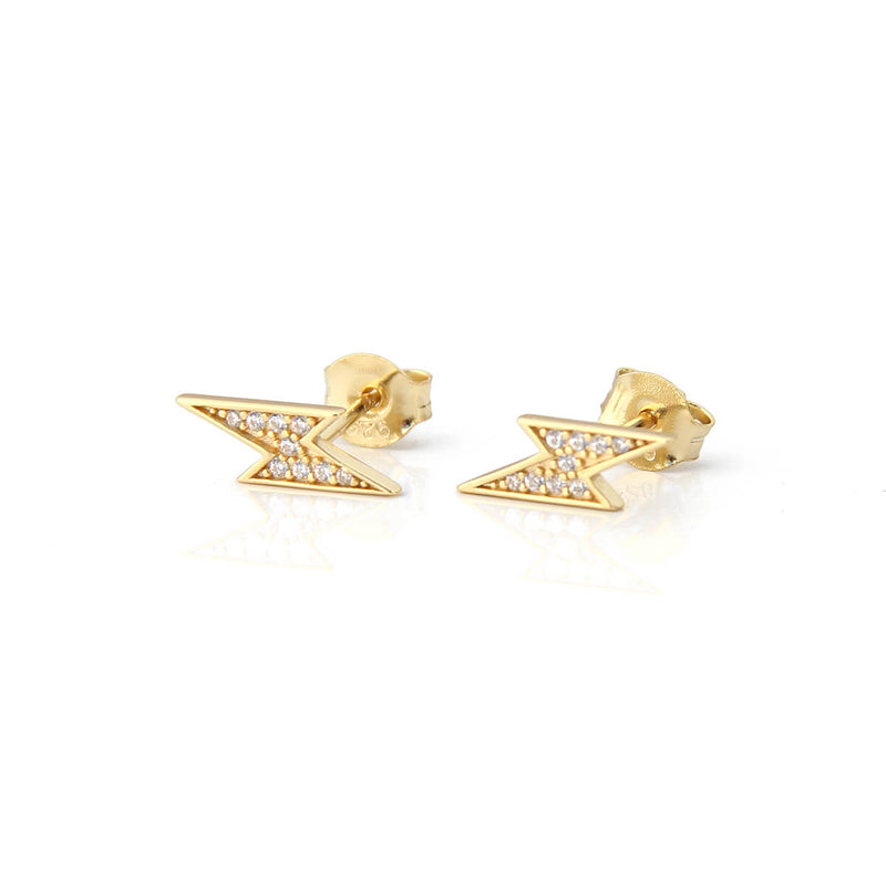 Clear Zircons Thunder Earrings - Sterling Silver, Gold Plated
