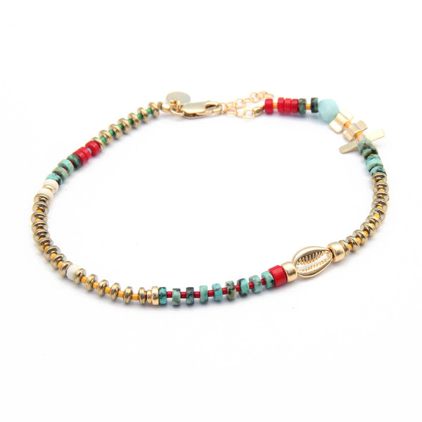 Niky Anklet - Red, Turquoise & Gold Plated