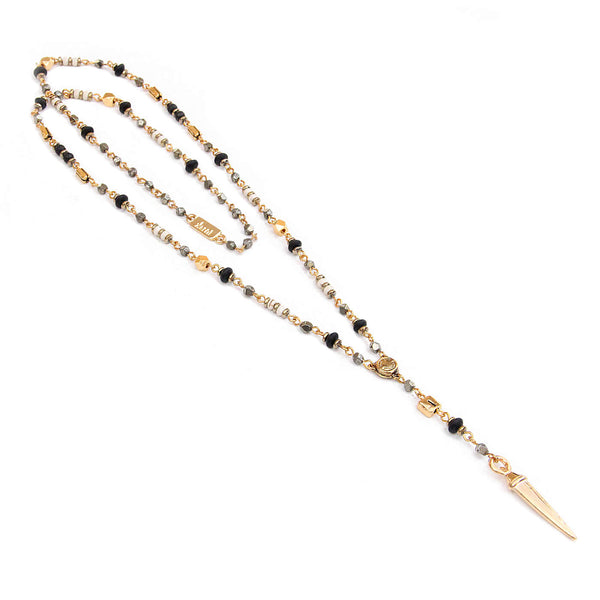 Rosary Necklace - Black, White & Gold Plated