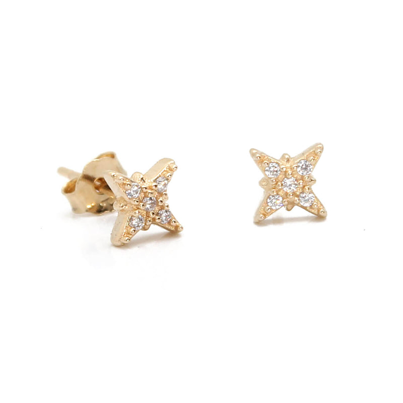 Clear Zircon Star Earrings -  Sterling Silver, Gold Plated