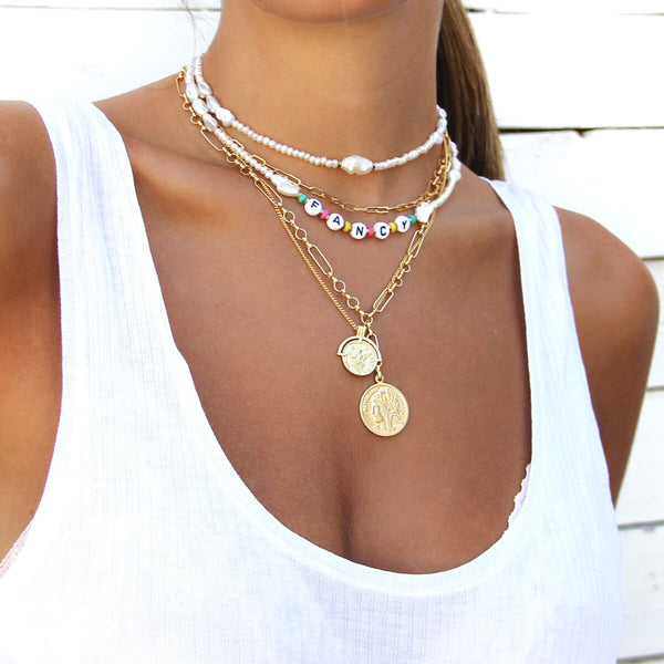 Fancy Choker Necklace - Pink, Yellow & Pearls