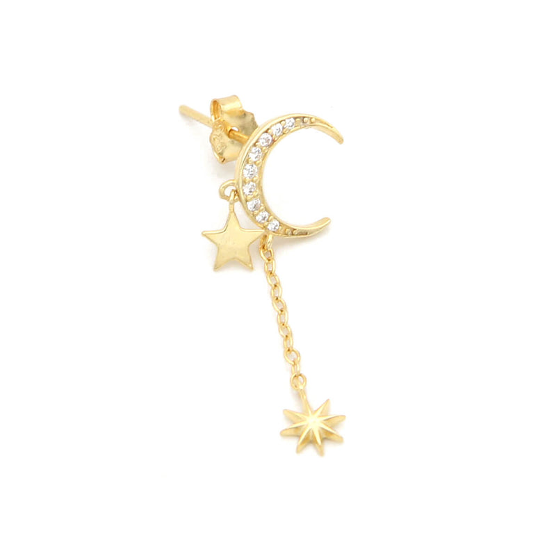 Sterling silver gold plated moon earring inlaid with zircons and stars pendants