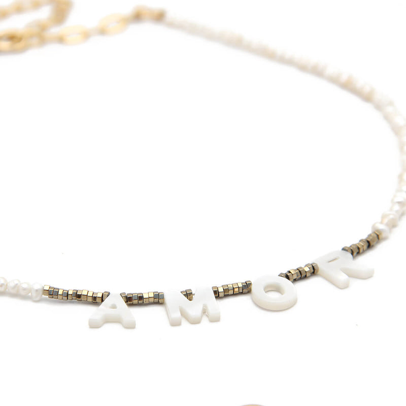 "Amor" Choker Necklace - Natural Pearls