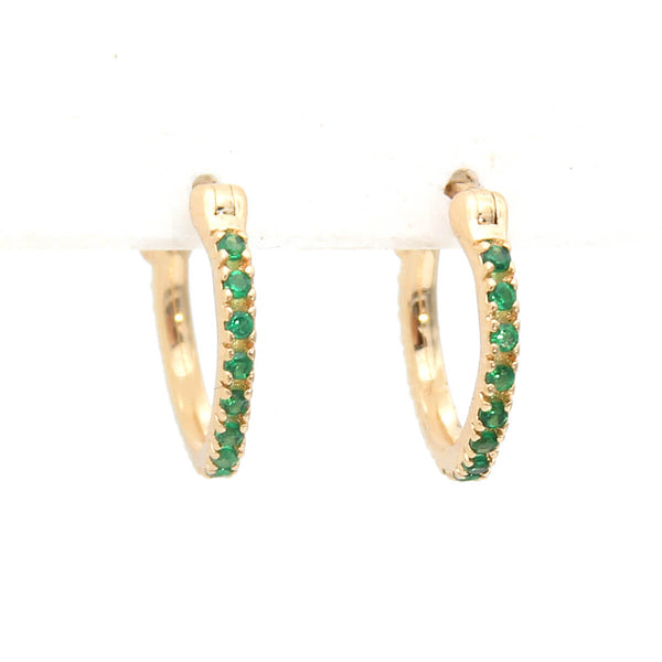 Green Zircons Hoop Earrings -  Sterling Silver, Gold Plated
