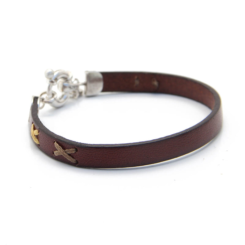 Leather X Bracelet - Men - Sterling Silver