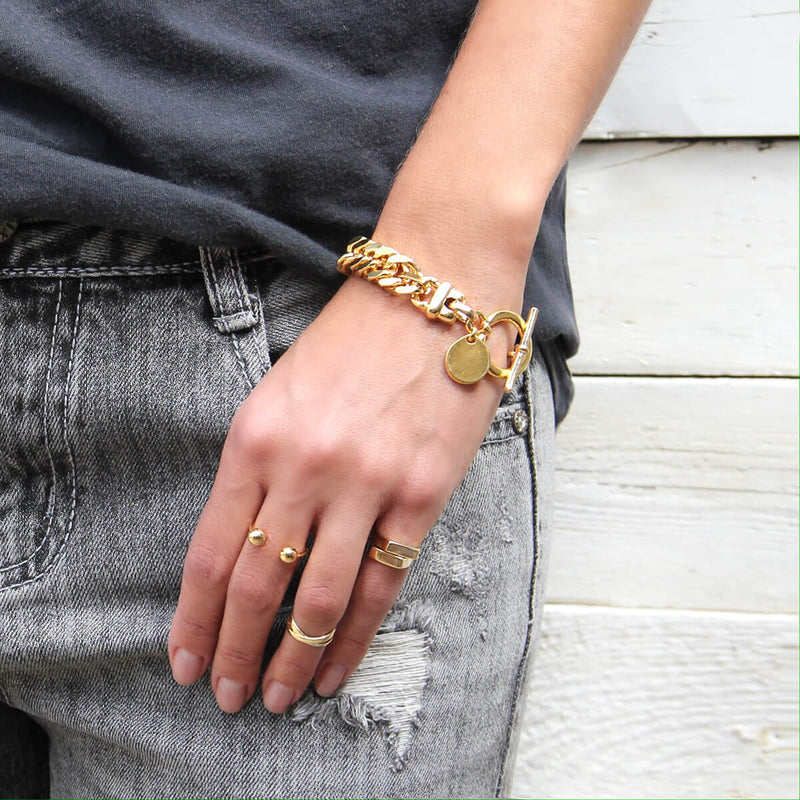 Thick Double Curb Chain Bracelet - Gold Plated