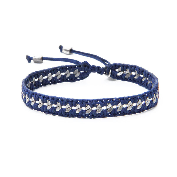 Crochet Bracelet - Men - Blue & Silver Plated