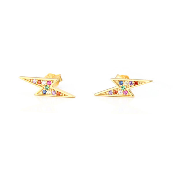 Colored Zircons Thunder Earrings -  Sterling Silver, Gold Plated