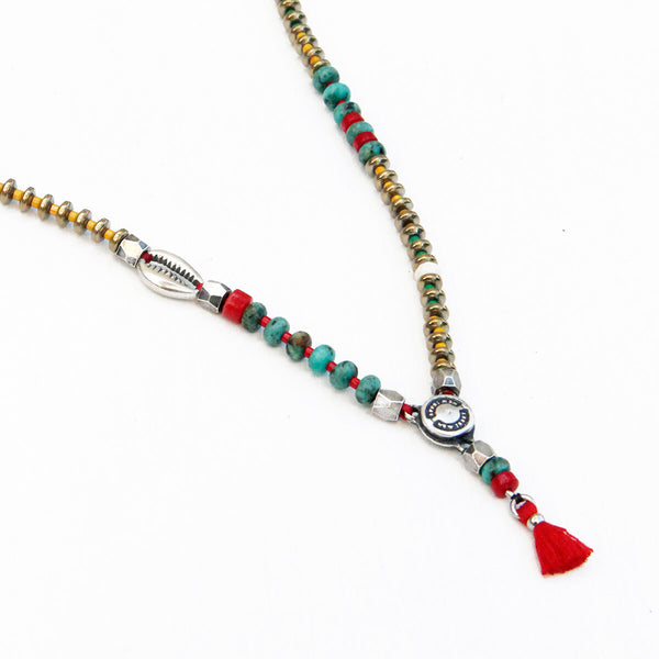 Niky Necklace - Red, Turquoise, Sterling Silver & Silver Plated
