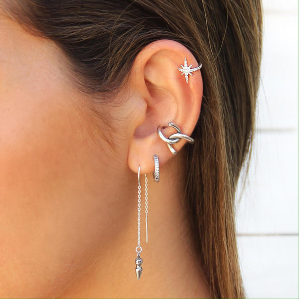 Sterling Silver Hoop Earrings with Clear Zircons