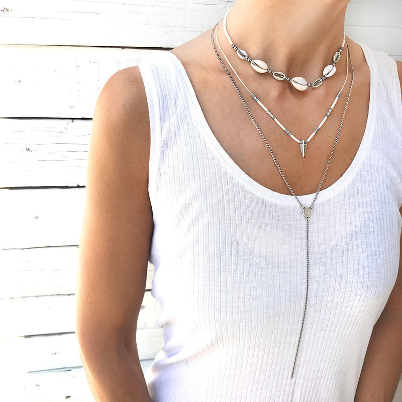Rocky Necklace - White & Silver Plated