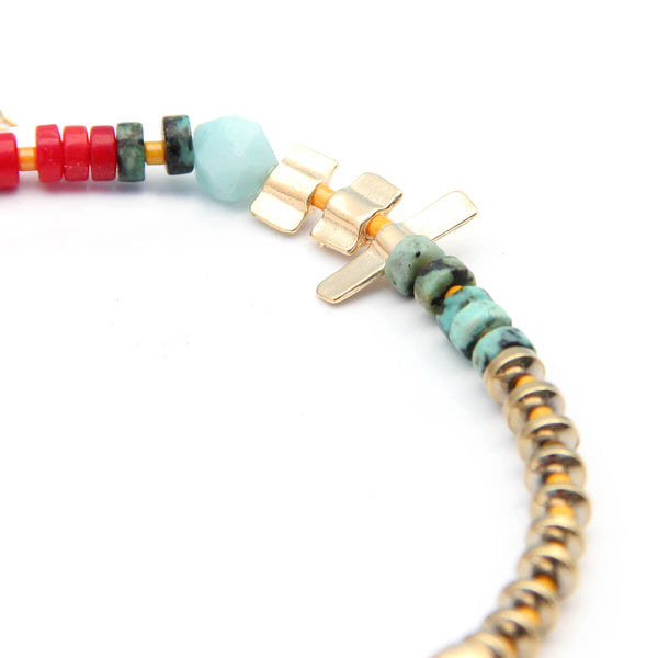 Niky Anklet - Red, Turquoise & Gold Plated
