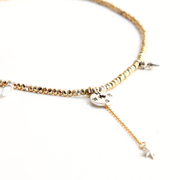 Gina Choker Necklace - Hematite (Gold Plated) & Sterling Silver