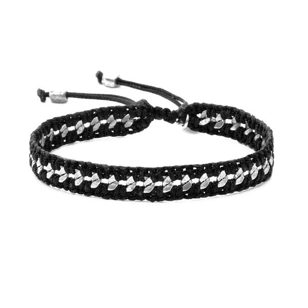 Crochet Bracelet - Men - Black & Silver Plated