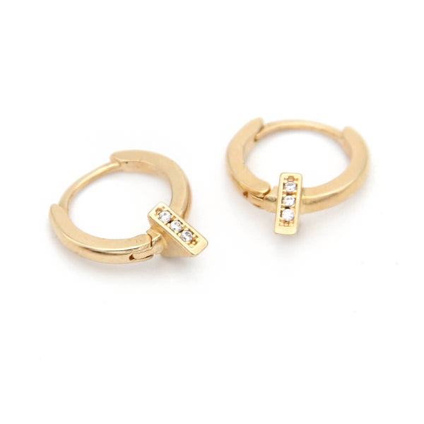 Clear Zircons Triangle Hoop Earrings -  Sterling Silver, Gold Plated