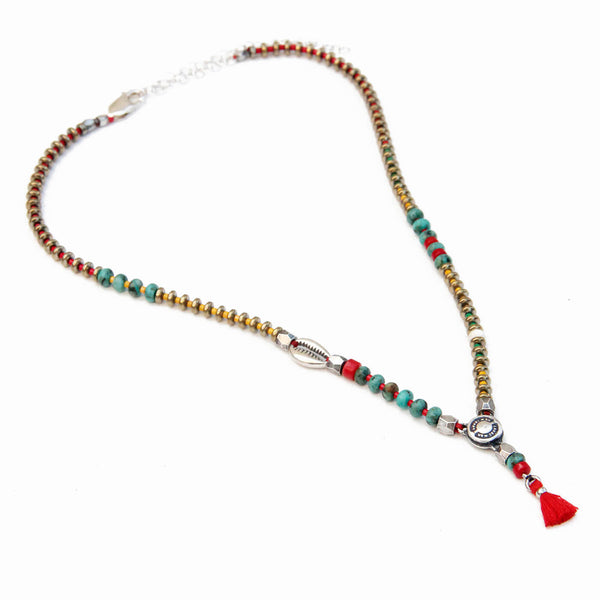 Niky Necklace - Red, Turquoise, Sterling Silver & Silver Plated