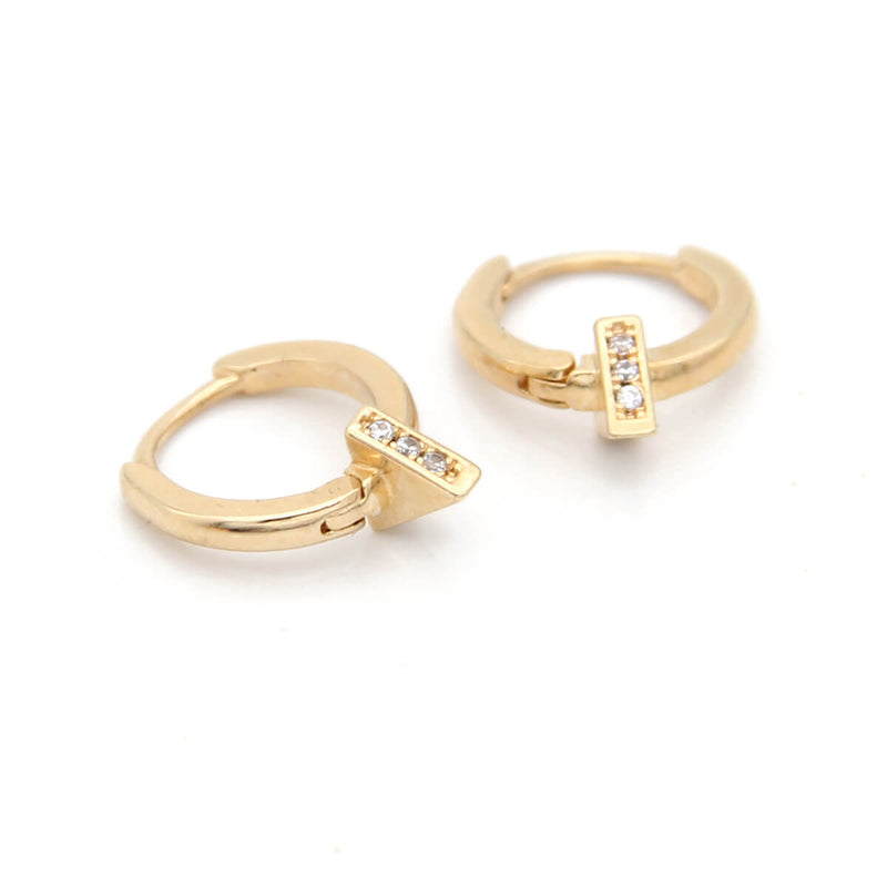 Clear Zircons Triangle Hoop Earrings -  Sterling Silver, Gold Plated
