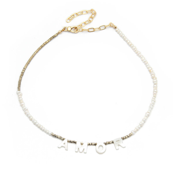 "Amor" Choker Necklace - Natural Pearls