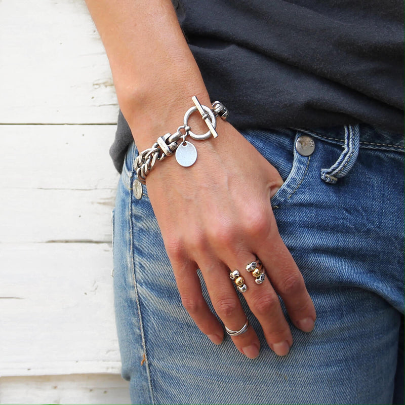 Thick Double Curb Chain Bracelet - Silver Plated