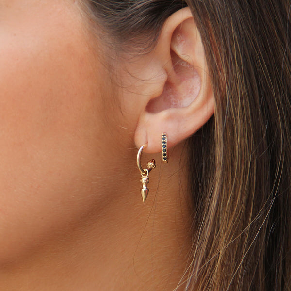 Sterling Silver Hoop Earrings with Black Zircons - Micron Gold Plated