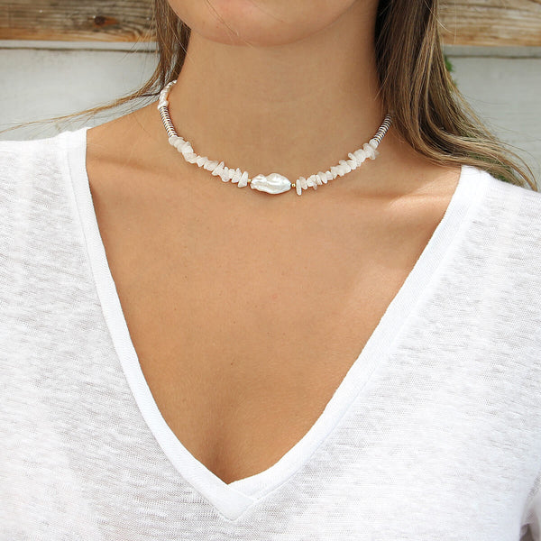 Wild Pearls Choker Necklace with gemstones