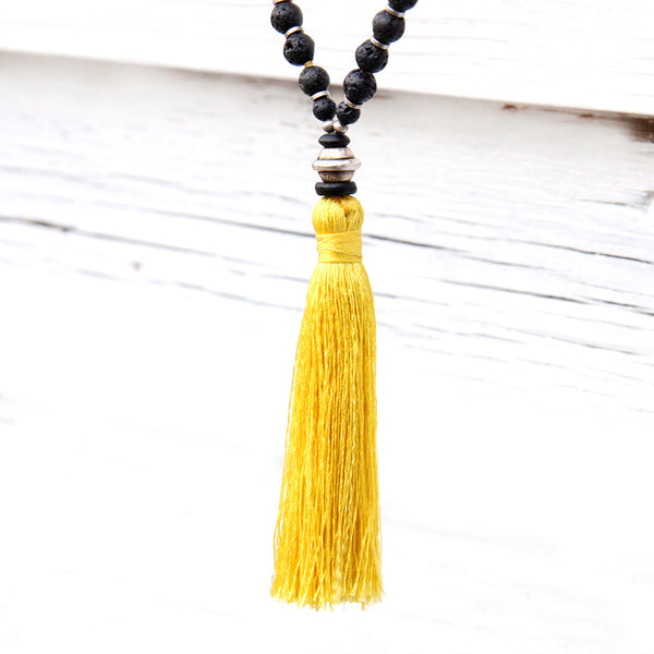 Yellow Tassel Mala Necklace